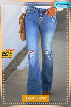 As Picture Holiday Ripped Denim Jeans Casual Medium Wash Pants With Zipper Closure, Fall Denim Blue Jeans With Zip Fly, Light Wash Jeans With Zip Fly For Fall, Denim Blue Fall Pants With Button Zip Fly, Denim Blue Pants With Button Zip Fly For Fall, Fall Light Wash Jeans With Zip Fly, Trendy Ripped Flare Jeans In Rigid Denim, Casual Dark Wash Pants With Zipper Closure, Medium Wash Jeans With Zipper Closure For Fall