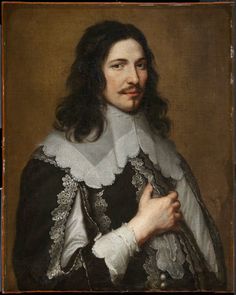 a painting of a man with long black hair wearing a white and black dress coat