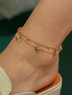 Holiday Style Beach Rose Dragonfly Zircon Multilayer Anklet Casual Spring Anklets, Casual Ankle Strap Anklets For Spring, Spring Gold Anklets For The Beach, Casual Summer Anklets With Ankle Strap, Summer Casual Ankle Strap Anklets, Casual Summer Anklets, Trendy Anklets For Spring Vacation, Casual Anklets For Summer Parties, Casual Summer Party Anklets