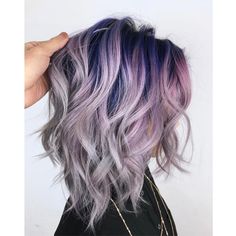 Lilac Silver Hair Ombre, Lavender Gray Hair Ombre, Lavender Hair With Blonde, Hair Color Fine Hair, Purple And Lilac Hair, Silver Lavender Hair Balayage Dark Roots, Fun Gray Hair, Dark Roots Purple Hair, Silver Purple Hair Balayage