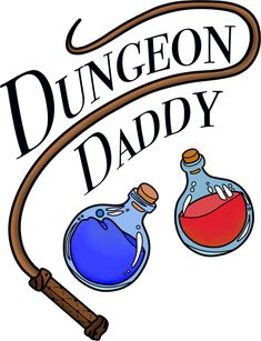 the logo for dunggeon daddy with two flasks and an old fashioned pipe