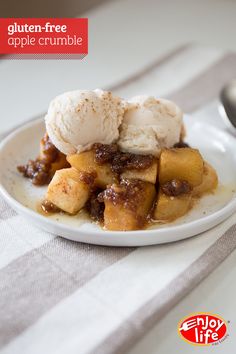 a close up of a plate of food with ice cream