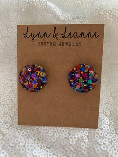 Welcome to my shop.  If you love glitter you have come to the right place. These  multi color chunky glittery stud resin earrings are amazingly light weight and will make a statement with any outfit.  It's like a party on your ears.  Dresses up a solid color outfit! I will normally ship in 1-3 days (not including holidays and weekends) All of my earrings are hand poured using resin, glitter, mica powders, alcohol inks.  Earrings are finished with findings containing brass and stainless steel tha Glitter Accessories, Resin Stud Earrings, Solid Color Outfits, Resin Glitter, Nickel Free Jewelry, Alcohol Inks, Gifts For Teachers, Mica Powder, Resin Earrings