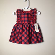 Baby Girls Cat & Jack Buffalo Plaid Dress Size 6-9 Months Colors Red And Dark Blue This Has 2 Pieces The Dress And Red Bloomers/ Diaper Cover Nwt Great For The Holidays 26-27.5 Inches Red Cotton Dress For Playdate, Red Fitted Dress For Playdate, Cute Red Dress For Play, Plaid Sleeveless Dress For Playtime, Sleeveless Plaid Dress For Playtime, Red Ruffled Dresses For Playtime, Simple Plaid For Kids Dresses, Plaid Kids Dress, Toddler Plaid Christmas Dress