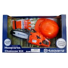 Husqvarna 440 Toy Chainsaw Kit - Skyland Equipment Ltd Toy Chainsaw, Safety Helmet, Waterproof Bags, Dead Man, Age 3, Good Grips, Chainsaw, The Dead, Batteries