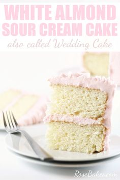 two pieces of white cake with pink frosting