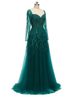 Graduation Dress Long, Emerald Green Formal Dress, Green Formal Dress, Elegant Prom Dress, Prom Dress With Train, Formal Prom Dresses Long, Dress With Train, Dress Graduation, Evening Dresses With Sleeves