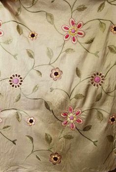 "In the spirit of French Interiors, this Novelty Designer 100% Silk Dupioni (looks like taffeta) has the most exquisite embroidery detail a silk could ever have! Intricately detailed flowers cascade across a golden silk with pink iridescent hues. Can be used for interior decorating, pillows, blouses, dresses, skirts garments.  Beautiful embroidered raw silk. The flowers are 3D! 33\" × 31\" Silk 1" Gold Embroidered Silk Fabric For Festivals, Festive Silk Fabric With Gold Embroidery, Gold Raw Silk Fabric With Intricate Embroidery, Festive Gold Embroidered Silk Fabric, Silk Fabric With Gold Embroidery For Festivals, Gold Embroidered Art Silk Fabric For Celebration, Gold Art Silk Embroidered Fabric For Celebration, Cream Silk Embroidered Fabric In Traditional Drape, Silk Fabric With Intricate Embroidery For Celebration