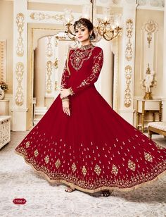 #red #georgette #embroidery #designs #anarkalisuit | red georgette anarkali suit | embroidered anarkali suit | bottom innar sentun | Duptta Jarget with less pati | occasional wear | party wear |