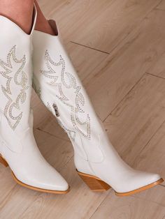 White  Collar     Embellished   Women Shoes Whute Cowgirl Boots, Styling White Boots Plus Size, Boots For Women Cowboy, Knee High Cowgirl Boots, Wide Calf Cowgirl Boots, High Cowgirl Boots, Rhinestone Cowboy Boots, Traje Cowgirl, Tall Cowgirl Boots