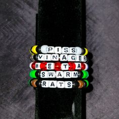 5 Bracelets: Piss Vinager Meta Swarm Rats Cleaned Before Sent Able To Purchased Individually!! Please Message Me Beforehand Pet Free House Smoke Free House My Chemical Romance Bracelet, Red Aurora Borealis, Kandi Inspo, Red Beaded Bracelet, Cowgirl Bling, White Pearl Bracelet, Turquoise Bead Bracelet, Gold Anklet, Red Bracelets