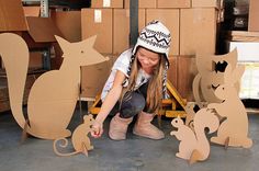 Cardboard animals Camping Vbs, Pet Store Display, Cardboard Animals, Forest Party, Cardboard Toys, Woodland Birthday, Cardboard Art, Fairy Parties, Camping Theme