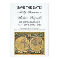 an old world map save the date card