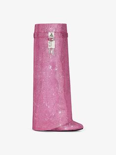 Pink Zara Boots, Long Sparkling Boots, Luxury Miu Miu Party Heels, Ysl Glitter Boots