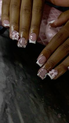 Cute Birthday Nail Sets Short, French Tips With Design Short, Short Nail Designs Charms, Short French Tip Nails With Rhinestones, White Nail Inspo Short, Birthday Nail Designs Short, Hoco Nails Short, 20th Birthday Nail Ideas, Scorpio Birthday Nails