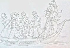 a drawing of some people in a boat