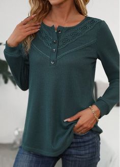 Color:Blackish Green;Size:S;Size:M;Size:L;Size:XL;Size:XXL;Package Contents:1 X T Shirt;Occasion:Other;Style:Bohemian; Henley Shirt Women, Women's Henley, Plain Blouse, Scoop Neck Long Sleeve, Green Long Sleeve, Tees For Women, Women Shirts Blouse, Henley Shirts, Shirt Sale