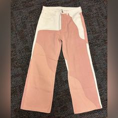 Brand New Never Worn Color Block Cotton Bottoms For Fall, Casual Wide Leg Color Block Jeans, Casual Color Block Wide Leg Jeans, Fall Color Block Cotton Bottoms, Casual Color Block Jeans For Spring, Spring Casual Color Block Jeans, Spring Straight Leg Color Block Pants, Spring Color Block Straight Leg Pants, Casual Color Block Pants For Spring