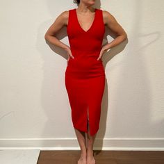 Model Is 5’1 And Usually Wears A 0-2. Dress Was Worn One Time, Looks Brand New. Red Stretch Midi Dress, Red V-neck Bodycon Dress For Spring, Spring Red V-neck Bodycon Dress, Red Knee-length Midi Dress For Date Night, Red Midi Dress For Date Night, Knee-length, Chic Red Stretch Midi Dress, Red Stretch V-neck Midi Dress, Chic Red V-neck Bodycon Dress, Red Bodycon Midi Dress For Date Night