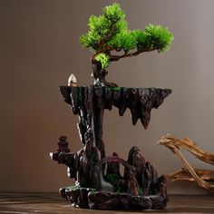 a bonsai tree on top of a rock formation