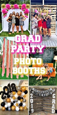 graduation party photo booth with balloons and streamers