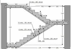 an architectural drawing of a stair case with measurements for the steps and handrails