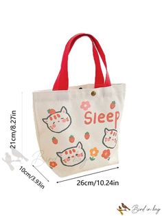 Bird in Bag - Womens Casual Shopping Tote Bag for Daily Use Daily Use Cotton Bags With Cat Design, Cartoon Composition, Casual Tote Bag With Cat Design, Animal Design Tote Bag For Daily Use, Cotton Bag With Cat Print, Rectangular Shape, Womens Casual, Shopping Tote Bag, Bag Bag, Shopping Tote