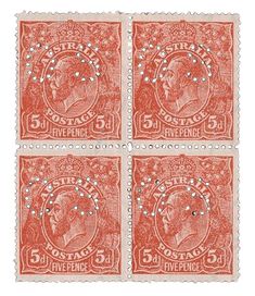 four red stamps with the image of queen victoria on them