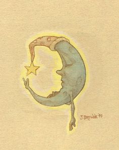 a drawing of a crescent moon with a star on it