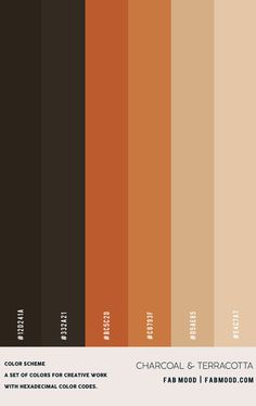 the color scheme for charcoal and terracotta is shown in shades of orange, brown,