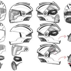 various views of the helmet and visor