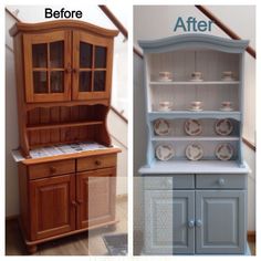 before and after pictures of an old hutch turned into a dining room china cabinet