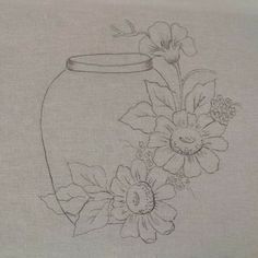 a drawing of a vase with flowers in it