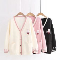 Kawaii Sweater, Kawaii Fashion Outfits, Embroidered Cardigan, Long Sweaters Cardigan, Mori Girl, V Neck Cardigan, Pretty Clothes, Kawaii Clothes, Knit Sweater Cardigan