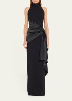 Chiara Boni La Petite Robe Gudairi Ra Draped Halter Column Gown - Bergdorf Goodman Turtleneck Sleeveless, Chiara Boni, Waist Sash, Evening Flats, Halter Gown, Column Gown, Evening Jackets, Black Gown, 10 22