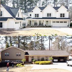 before and after photos of a house in the middle of two different pictures, one is white