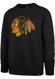 Head out in style with our Chicago Blackhawks Black Gamebreak Headline Crew Sweatshirt! This Blackhawks Long Sleeve Sweatshirt features a midweight fleece with a soft brushed interior, crew neckline and twill applique team graphics. You'll be warm, comfortable and stylish as you head to class, the game or just out on the town in this Chicago Blackhawks Crew Sweatshirt. Soft, Comfortable material, Mid-weight pullover, Crew neckline, Tagless, Machine washable, Tumble dry on low heat, Unisex, Fit: Black Moisture-wicking Sweatshirt For Sports, Black Team Logo Sweatshirt For Streetwear, Black Sports Fan Sweatshirt For Sports Season, Black Sports Fan Sweatshirt, Black Collegiate Sweatshirt For Sports Events, Black Team Spirit Sweatshirt For Sports, Black Fan Apparel Sweatshirt For Sports, Black Collegiate Sweatshirt With Team Logo, Sporty Black Sweatshirt For Fan Gear