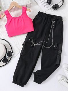 Multicolor Casual Collar   Colorblock  Embellished Slight Stretch  Tween Girls Clothing Vida Aesthetic, Bic Pens, Shein Kids, Solid Tank Tops, Stylish Summer Outfits, Trendy Outfits For Teens, Cute Clothes