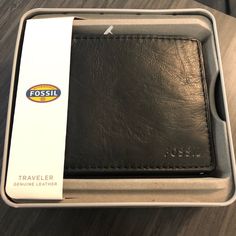 New........Black Leather Fossil Wallet.......(In Original Box) Casual Black Wallet Perfect For Gifts, Casual Black Leather Trifold Wallet, Casual Black Trifold Wallet, Fossil Wallet, Fossil Bags, New Black, Fossil, Wallets, Original Box