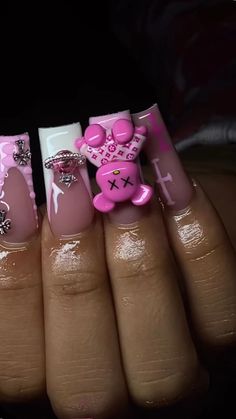 Cute pinks nails Hello Kitty Acrilyc Nails, Valentines Day Nail Set, Cute Pink Nails