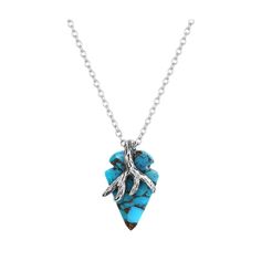 Part of the Pursue the Wild Collection by Kristy Titus, the Montana Silversmiths� Antlers Point Turquoise Arrowhead Necklace features a majestic piece of turquoise with copper veins in the shape of an arrowhead. It's held to its chain by a silver antler with detailed etching, bringing a touch of the outdoors. Rhodium plating over sterling silver. This piece is a showstopper and perfect by itself or layered with another piece. Length: 18.5". Mfrs. lifetime limited warranty. Imported. Manufacturer style #: KTNC5653.  Part of the Pursue the Wild Collection by Kristy Titus;   Beautiful compressed turquoise with copper veins in the shape of an arrowhead;   Antler accent;   Rhodium plating over sterling silver; Arrowhead Necklace, Military Appreciation, Antlers, The Outdoors, The Wild, Rhodium Plated, Outdoor Gear, Home Gifts, Etching