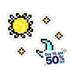 the pixel stickers are on sale for $ 50 off, and it has an image of