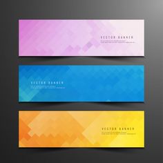 three colorful banners with geometric shapes