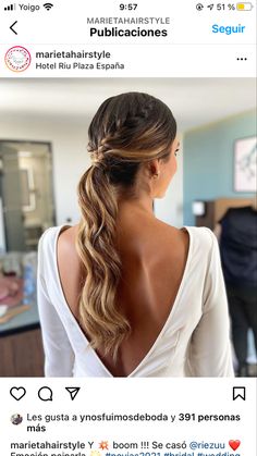 Bridal Hairstyle Low Back Dress, Middle Part Ponytail Hairstyles, Ponytail Bridal Hair, Down Hairstyles For Long Hair, Elegant Ponytail, Middle Part Hairstyles, Classy Hairstyles, Bridesmaid Hair Makeup, Ball Hairstyles