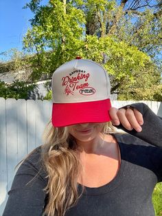 Gameday Drinking Team - Red Vintage Trucker Hat Beer Hat, Drinking Team, Vintage Trucker Hats, Vintage Beer, Embroidered Sweatshirts, Fall Collections, Hats Vintage, Trucker Cap, Apparel Accessories