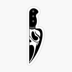 a black and white image of a knife sticker