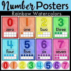 the number posters for rainbow watercolors