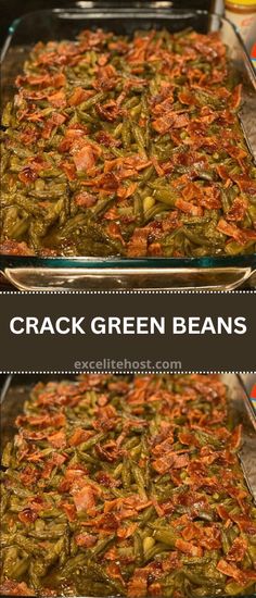 two pictures showing how to make a green bean casserole