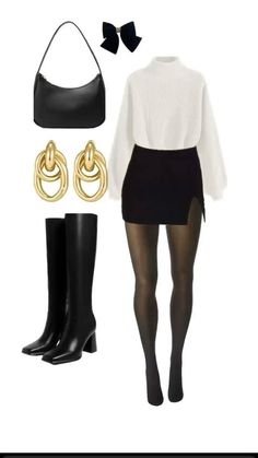 Stile Blair Waldorf, Adrette Outfits, Black And White Outfit, Chique Outfits, Outfit Chic, White Outfit, Thanksgiving Outfit, Mode Inspo