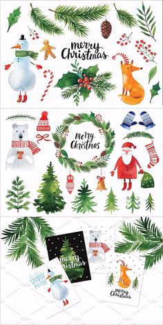 christmas stickers and decorations on a white background